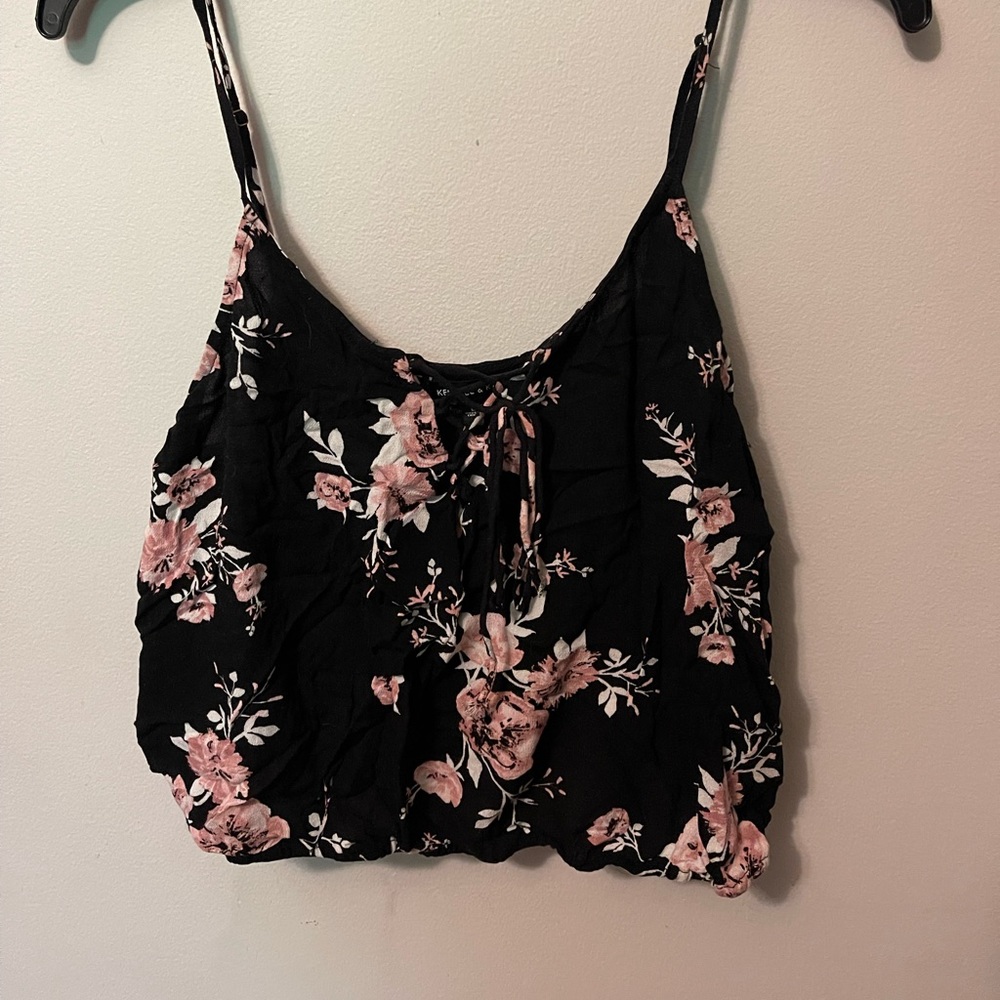 Floral Tank Top Tie Up Front